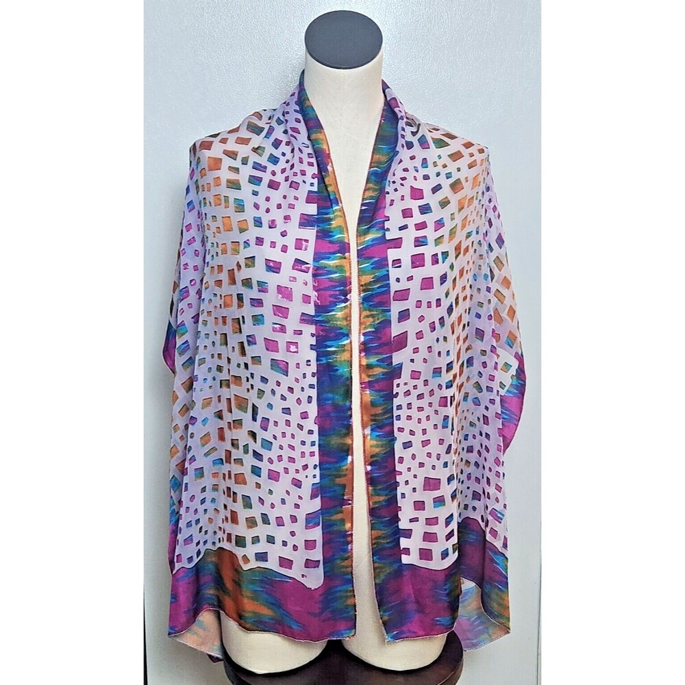 Amtal Rectangular Scarf Shawl Color Mix Textured Sheer Velvet Geometric Design